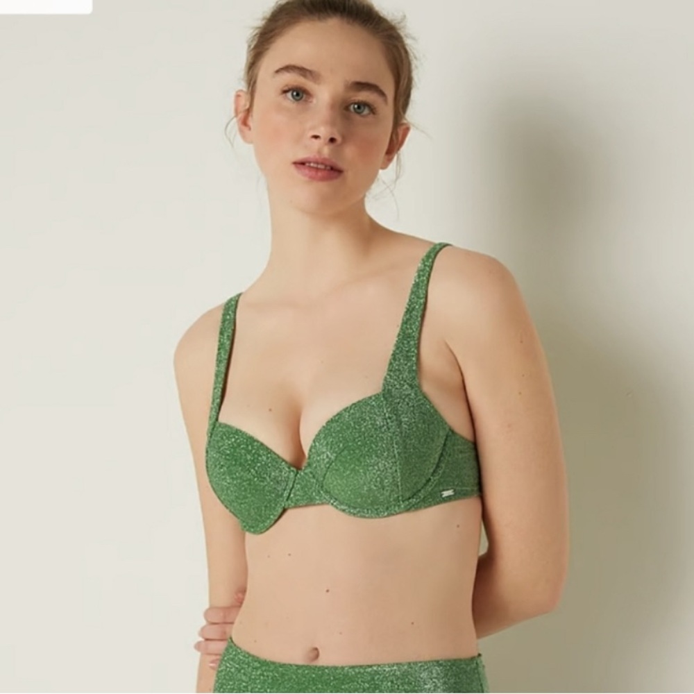 Victoria's Secret Green Glitter Underwire Bikini Top